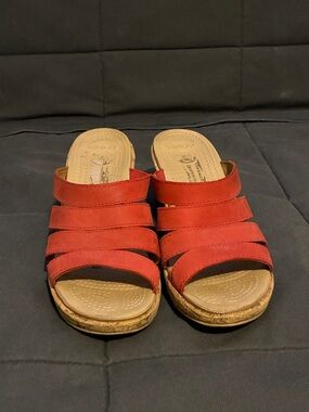 CROCS Red Multi-Strap Slip-On Wedge Sandals